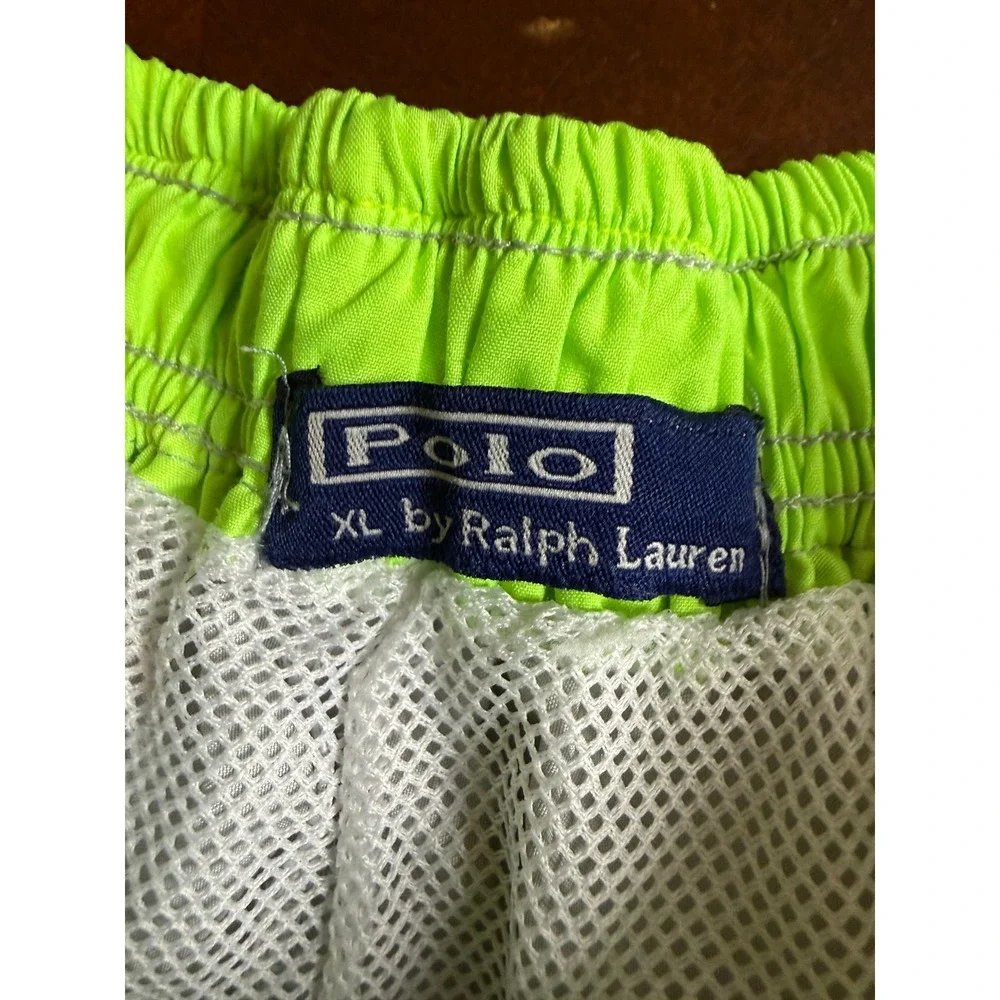 Polo Ralph Lauren Mens XL Gray Neon Yellow Pony Logo Mesh Lined Swim Trunks